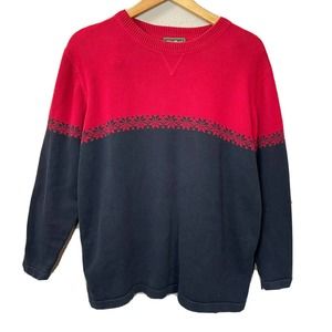 Eddie Bauer Sweater Size Large Mock Neck Pullover Cotton Snowflake Red Blue